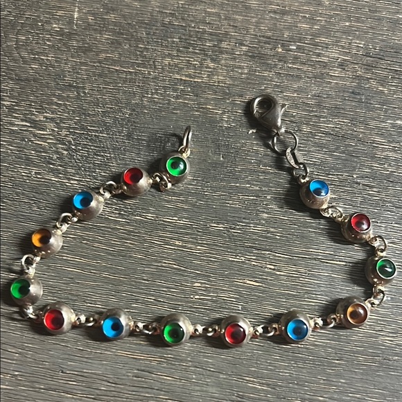 Dainty Rare Evil Eve Multicolor Silver Bracelet - Picture 1 of 2